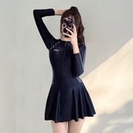 泳衣女运动连体拼接连衣裙简约修身泳衣2025新款