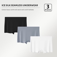 FallSweet 3Pcs/Lot! Ice Silk Seamless Boxer Brief Womens Mid-rise Safety Pants Underwear Anti-walkin