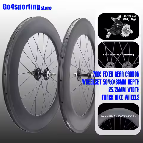 700C Fixed Gear Wheelset 88mm Depth Carbon Rims 25mm Width Track Bike Wheels with SA-T01 Hub 17T Fix