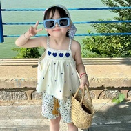[Love Heart Sling Dress Suit] Girls Summer Dress 2-Piece Set Sweet Thin Shoulder Strap Dress 1-6 Yea