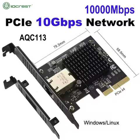 10Gbps AQC113 PCIE To Single Port RJ45 Network Card 1G/2.5G/5G/10Gbps PCIex4 Interface Ethernet Wire