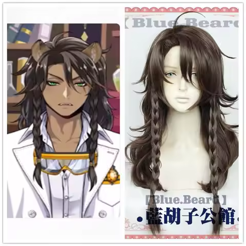 Twisted-Wonderland Leona Kingscholar Cosplay Wig Long Black Brown Braid Heat Resistant Synthetic Hai