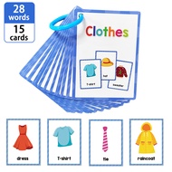 15PCS แฟลชการ์ด Flashcard Clothes Flash Cards บัตรคำภาษาอังกฤษ เกมส์ทายภาพ สื่อการเรียนการสอน เสริมพ