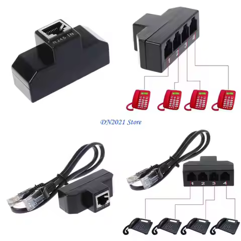 F3KE RJ45 to RJ11 Adapter Connector RJ45 8P8C Male to 4 RJ11 6P4C Female Converter