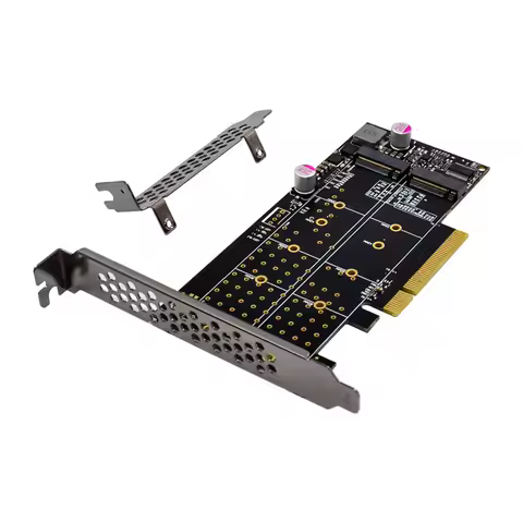 PCIE X8 To 2 Port M.2 NVMe SSD Dual Channel Riser Expansion Add on Card PCIE3.0 M2 MKey Support 2211