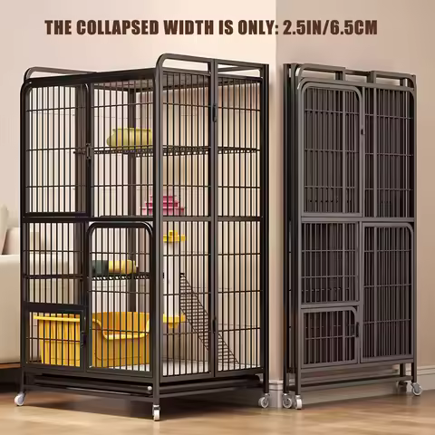 4-Tier Cat Cage Collapsible Cat Playpen with Wheels Cat Crate Metal Kennel for Indoor Cats Kitten