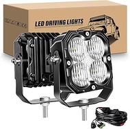 RIGIDON 2 x LED Work Lights with 12 V DT Wiring Harness Kit, 4.3 Inch 30 W 2500 LM Floodlight Offroa