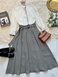 Chân váy midi dạ kẻ kèm belt cao cấp A1764