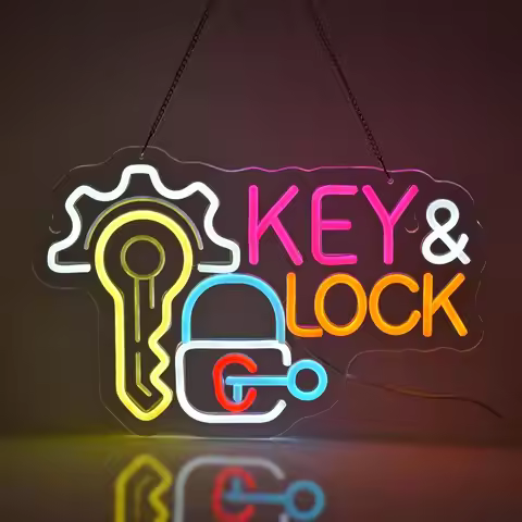 Key Lock Neon Sign Hanging Neon Light Wall Art Decor for Business Locksmith Shop Security Store Car