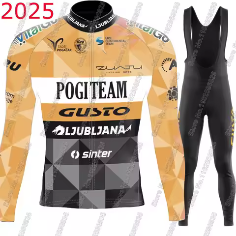 Pogi Team Gusto Ljubljana 2025 Cycling Jersey Set Slovenia Long Sleeve Summer Winter Clothing Suit M