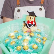 畢業花束 畢業熊+豪華版金莎18顆花束 附燈串 Tiffany綠 A012