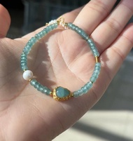 4mm瓜地馬拉 冰種藍水翡翠 18K金配飾珍珠設計單圈手串s