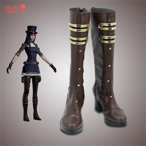 SBluuCosplay LOL Arcane Caitlyn Cosplay Shoes Caitlyn Cosplay Boots Women Shoes High Heels Brown Boo