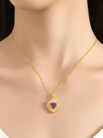 100% Real 18K Gold Pendant Amethyst Necklace For Women With Certificate Initial Original Au750 Love 