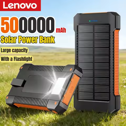 Lenovo 2026 Solar Power Bank 500000mAh Large Capacity Portable Fast Charging Outdoor External Batter