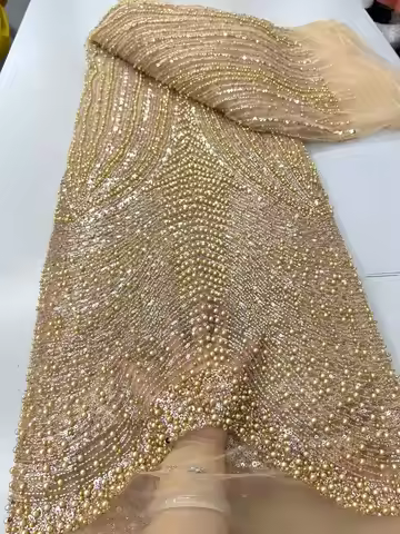 Luxury Sequence African Beaded Lace Fabrics 2026 High Quality French Tulle Lace Embroidery with Bead