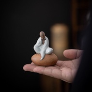 Old Rock Mud Sitting Rock Enlightenment Monk Ru Kiln Tea Pet Ornaments Tea Table Decoration Retro Ce