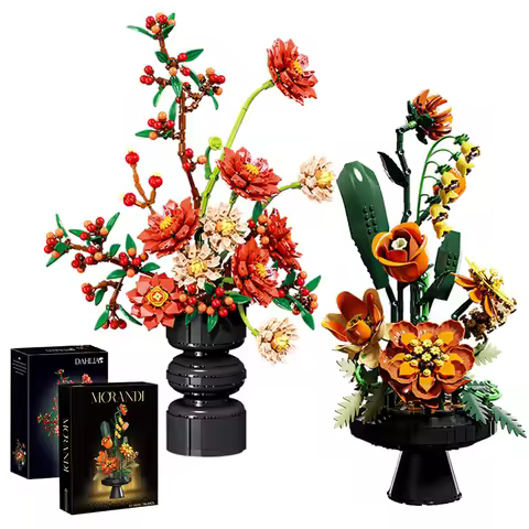 Creative Dahlia Chrysanthemum Flowers Building Blocks Morandi Eternal Flower Potted Plant Bricks Dec