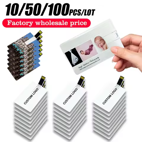 10/50/100PCS Free Printing Logo Ultra-thin Credit Card USB Flash Drive Pen Drive 64GB Bank Card Mode
