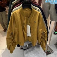 BEN WO美式復古街頭風立領夾克飛行外套女秋廓形黃色棒球服外套上衣