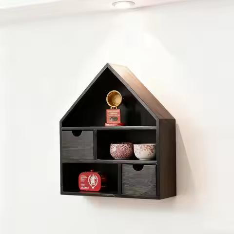 Wall Mounted Curio Cabinet Wooden Display Case Multi Compartment Organizer for Room Decoration Woode