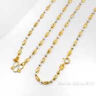 สร้อยคอเงินแท้ 92.5% Italy ชุบ 2 กษัตริย์ (W+G) ขนาด 2.5 มิล ลายเม็ดข้าวตัดลาย SS + เม็ดBall ตัดเหลี