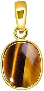 7.25 Ratti 6.96 Carat 100% Natural Earth Mined Tiger Eye/Tiger Stone/Tiger'S Eye Gold Plated Pendant