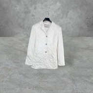 二手 米白色 薄鋪棉 車紋 口袋 合身 長版 輕薄 外套 OPME16