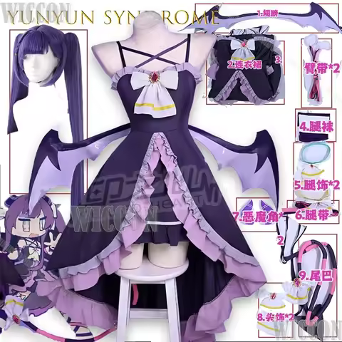 Yunyun Syndrome Syndrome XiaoQ Kangel Cosplay Costume Purple Black Wave Demon Outfit Cute Anime Girl