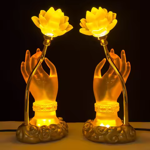 new A Pair 2P Asia Buddhism supply HOME SHOP temple altar worship Guan yin buddha hand lotus flower 