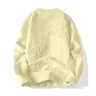 Men Winter Sweater Irregular Ripped Design Round Neck Knitted Loose Long Sleeves Thick Sport Daily W