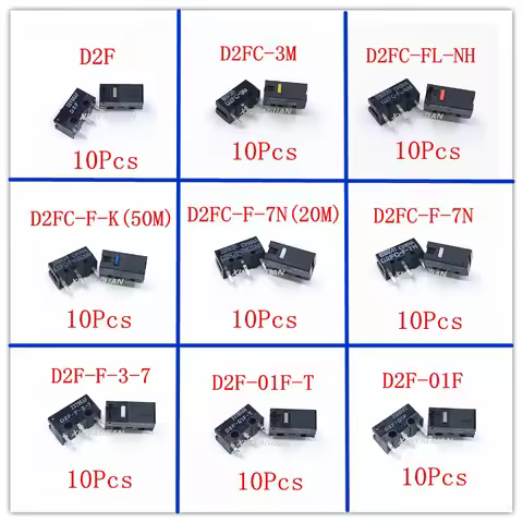 10Pcs Origina mouse micro switch D2FC-F-7N 20M OF D2FC-F-K(50M) D2F D2F-F D2F-L D2F-01 D2F-01FL D2F-
