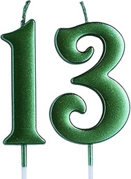 Green 13th Birthday Candle, Number 13 Years Old Candles Cake Topper, Boy Or Girl Party Decorations, 