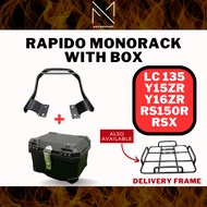 RAPIDO Monorack With Top Box 37L 47L Motosikal Delivery Frame Rack Motor LC135 Y15ZR Ysuke RS150 RSX Rack Lc135V8