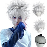 Killua Zoldyck Cosplay Wig for Men Short Silver White Wig for Anime Halloween Costume Party Outfit f