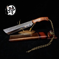 มีดเดินป่าแนวญี่ปุ่น เหล็กสปริงแมงกานีส ความแข็ง 60 HRC ด้ามจับไม้จันทน์ ฝักไม้เนื้อแข็ง+หนังวั