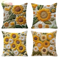 ECYOU 1pc/4pcs Pillow Cover,  Sunflowers Flower Theme Linen Pillowcase,  Breathable Plush 45 x 45 Sq