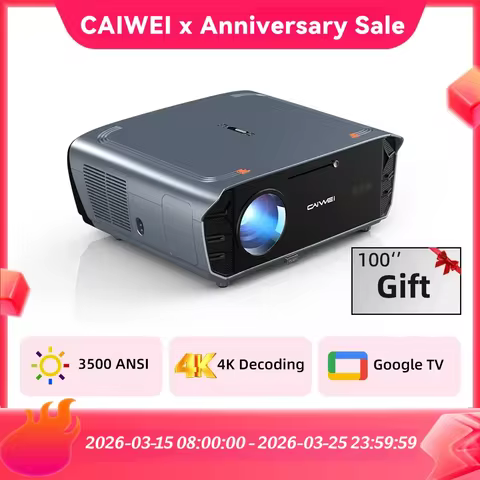 CAIWEI S7+ Projector for Movies 4K 3500 ANSI Android 14 1080P Full HD Google TV Home Theater Auto Fo
