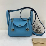 Hermes 愛馬仕 mini lindy 北方藍金扣 Z刻