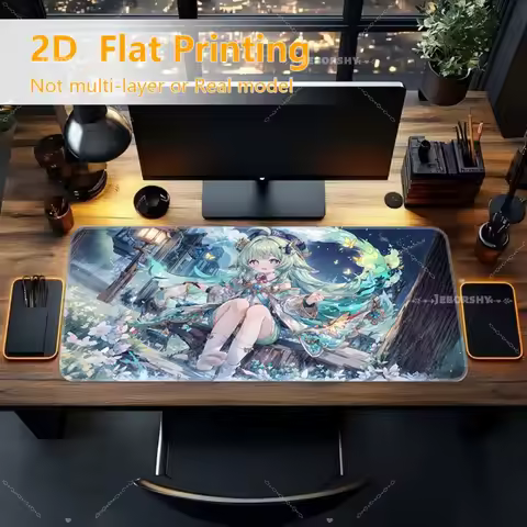 Lush Green-Haired Anime Girl Gaming Mouse Pad, Night Garden & Butterflies Desk Mat, Ideal Gift for G