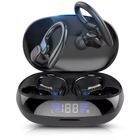 Wireless Earbuds Sport 5.3 Headphones with Noise Cancelling Mic 75H HiFi Stereo Over Ear Bud LED Dis