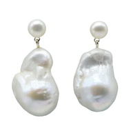 Baroque Pearl Earrings Large Drop Shape White Natural Freshwater Pearl Pendant 925 Sterling Silver W