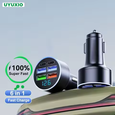 UYUXIO Multi Port USB C Car Charger Adapter 6 in 1 with Voltage Display Fast Charge with Volt Meter 