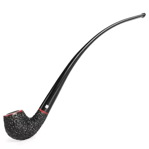 Carved briar tobacco pipe handwork Heath wood pipe churchwarden pipe Lesepfeife reading pipe With gi