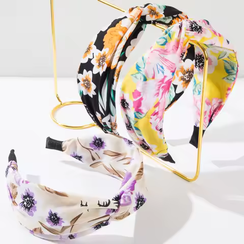 New Bohemian Summer Printed Fabric Wide Brim Hair Band Female Stylish Hair Accessories