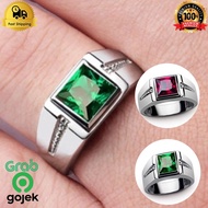 MERAH HIJAU Men's red green ruby emerald silver signet men's stone ring Ring, stone ring/ men's ston