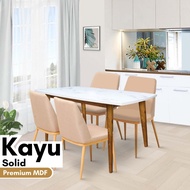 PUTIH KAYU Minimalist Wooden Dining Table Ideas White Marble Motif Dining Table - Troy