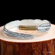 🔥Vintage Thai Silver Gcows590.e37 Feather Bracelet Men's Trendy Unique Solid Bracelet Ornament Feather Bracelet