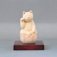 佛系貓咪 右手招財貓 木雕 2003