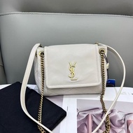 聖羅蘭 YSL nolita 洛麗塔mini金標Logo菱格紋鏈條復古白